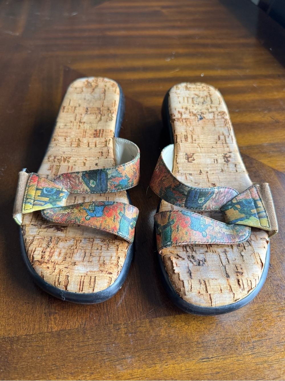 ICON Multicolor Cork Slide Sandals with Patterned Straps